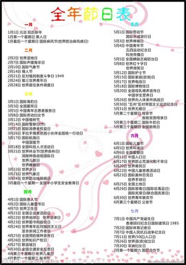 全年节日表