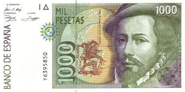 西班牙1000纸币上是谁(男,带帽,留胡须),值人民